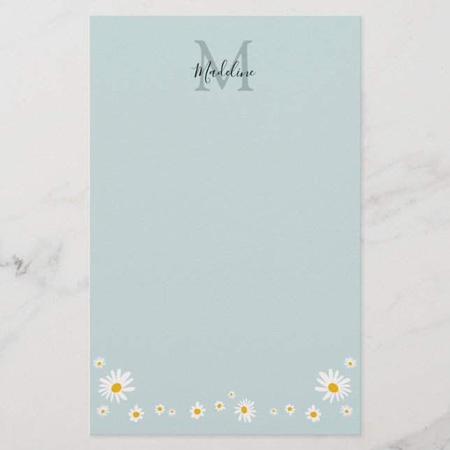 Papelaria Minimalist Daisy Teal Script Monogram (Frente)