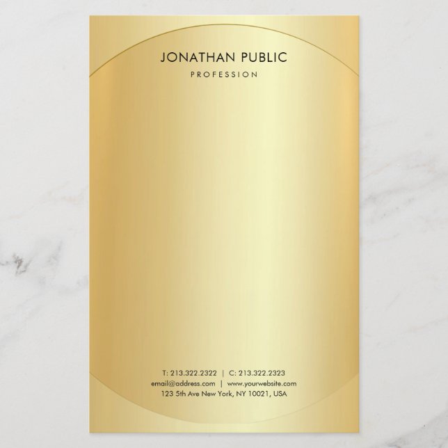 Papelaria Minimalista Dourado Elegante Personalizado (Frente)
