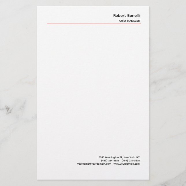 Papelaria Minimalista Simples Vermelho Branco Moderno  (Frente)