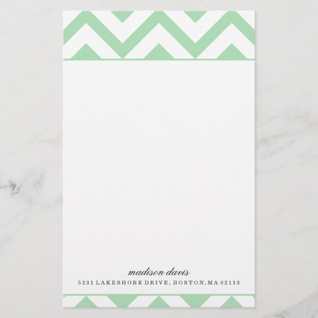 Papelaria Mint e White Chevron | Papel de Carta Personalizad (Frente)