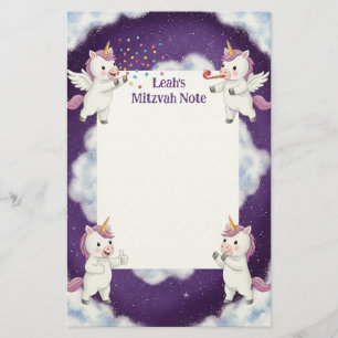 Papelaria Mitzvah Nota Roxa Pegasus Unicorn Personalizado