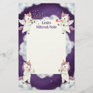 Papelaria Mitzvah Nota Roxa Pegasus Unicorn Personalizado