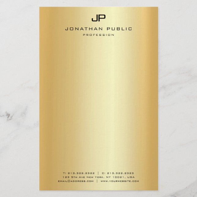 Papelaria Modelo de Monograma Elegante Moderno e Dourado (Frente)