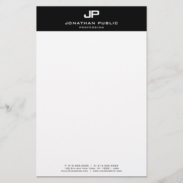 Papelaria Modelo Elegante branco preto personalizado (Frente)