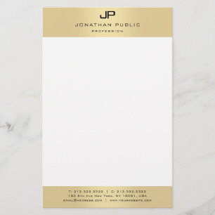 Papelaria Modelo Elegante Moderno Branco Dourado Monograma