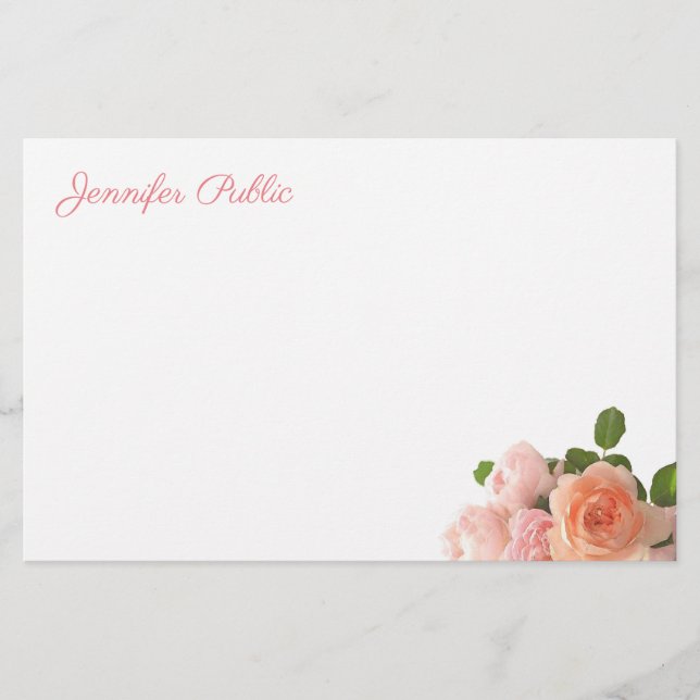 Papelaria Modelo Floral Elegante de Rosas em Aquarela (Frente)