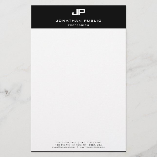 Papelaria Modelo personalizado moderno elegante branco preto (Frente)