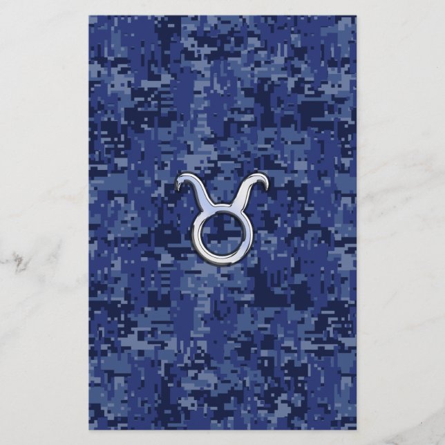 Papelaria Modern Taurus Zodiac - Símbolo Azul - Camuflagem D (Frente)