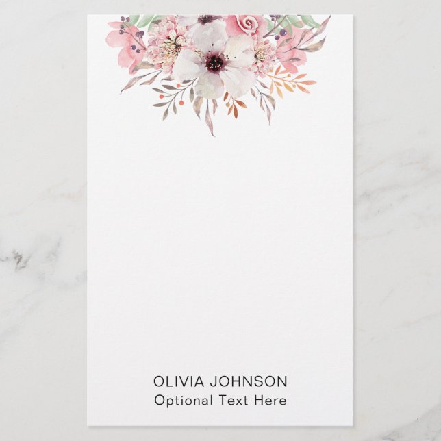Papelaria Modern Watercolor Floral Monogram Name (Frente)