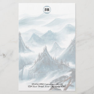 Papelaria Modo de Exibição Branco Azul Clássico Montanha Let