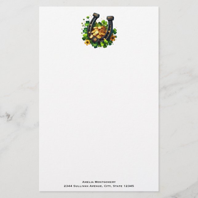 Papelaria Moedas Douradas e Fecho de Ferradura Sortudo (Frente)