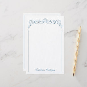 Papelaria Moldura de Crista de Fita Azul e Branco Personaliz