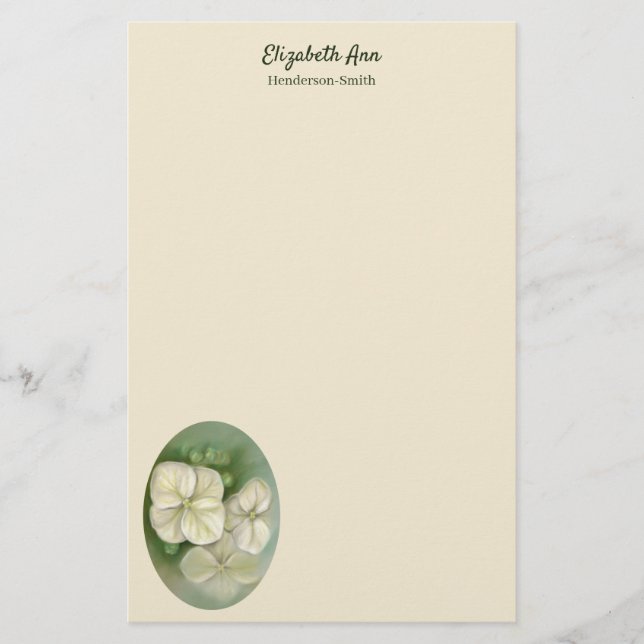 Papelaria Molho Pastel Branco Hydrangea Floral (Frente)