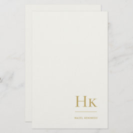 Papelaria Monogram Simple Ivory Gold Monogrammed Custom