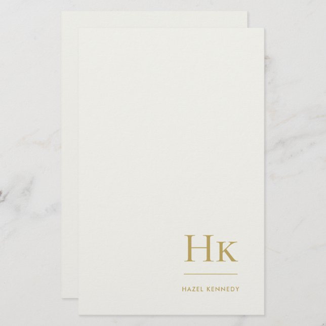 Papelaria Monogram Simple Ivory Gold Monogrammed Custom (Frente/Verso)