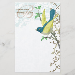 Papelaria Monograma Antigos Tesouros Vintage Pássaro