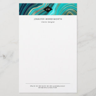 Papelaria Monograma Aquarela Geodo Verde Agate Malachite