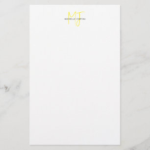Papelaria Monograma Atractivo Amarelo Branco Minimalista Mod