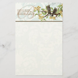 Papelaria Monograma Aves de Vintagem Flores Amarelas Papelar
