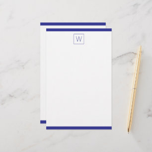 Papelaria Monograma azul e branco simples de Marinho