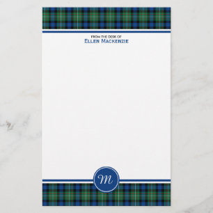 Papelaria Monograma azul e verde do Tartan do clã de