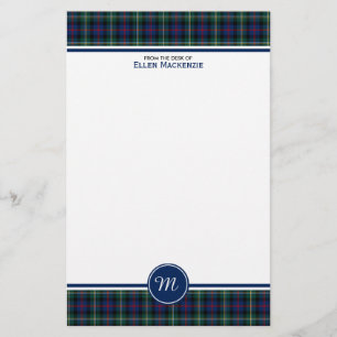 Papelaria Monograma azul escuro da xadrez do Tartan do clã