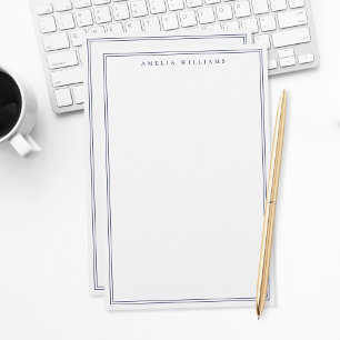 Papelaria Monograma Azul Minimalista com Duas Bordas