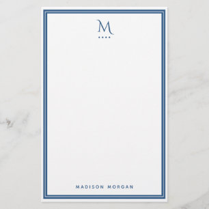 Papelaria Monograma Básico Borda Azul Marinho Personalizado