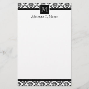 Papelaria Monograma Branco preto Elegante Papel inicial
