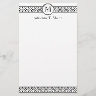 Papelaria Monograma Branco Preto Floral Monograma inicial