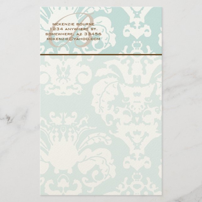 Papelaria Monograma Brown & Aqua Blue Stationery (Frente)