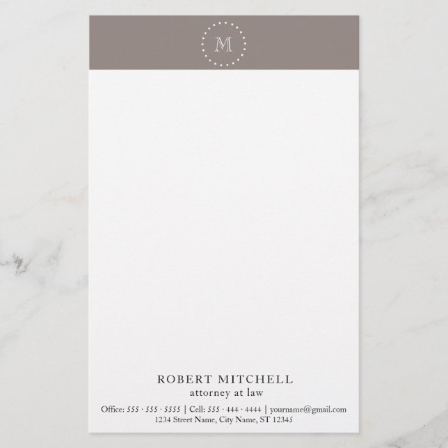 Papelaria Monograma Brown Elegant Professional Stationery (Frente)