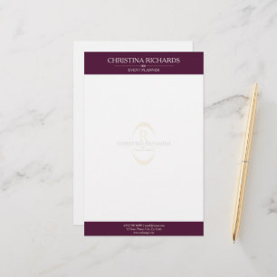 Papelaria Monograma Burgundy Modern Elegant Business