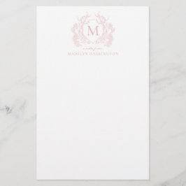 Papelaria Monograma Clássico Blush Pink Vintage Floral Crest