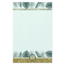 Monograma com folhas tropicais e brilho