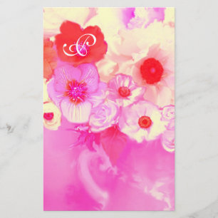 PAPELARIA MONOGRAMA COR-DE-ROSA BRANCO VERMELHO DOS ROSAS E
