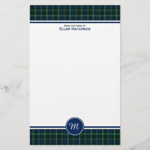 Papelaria Monograma da xadrez do verde do Tartan da caça do