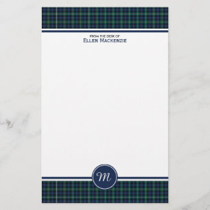 Papelaria Monograma da xadrez dos azuis marinhos do Tartan