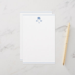 Papelaria Monograma de árvore de palmeira azul e branca