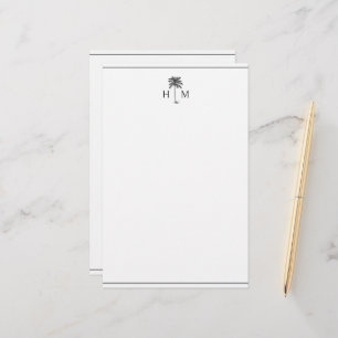 Papelaria Monograma de árvore de palmeira palmeira preta e b