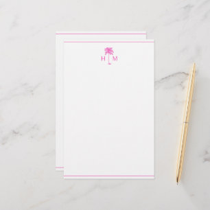 Papelaria Monograma de árvore de palmeira rosa e branca