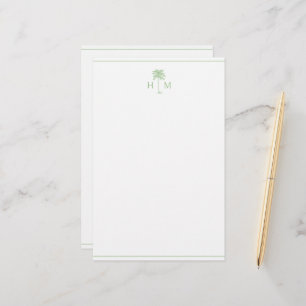 Papelaria Monograma de árvore de palmeira verde e branca