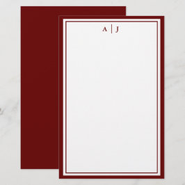 Papelaria Monograma de Borda Vermelha Dois Mínima Maroon