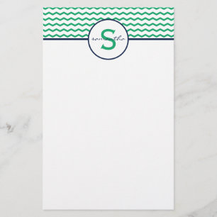 Papelaria Monograma de Chevron Verde