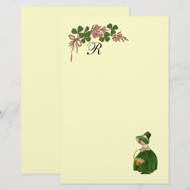 Papelaria MONOGRAMA DE Dia de São Patrício, GAROTA IRLANDESA (Frente/Verso)