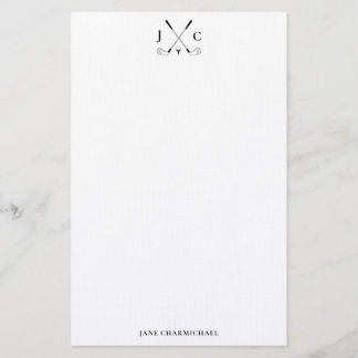 Papelaria Monograma de Golfe Preto Elegante