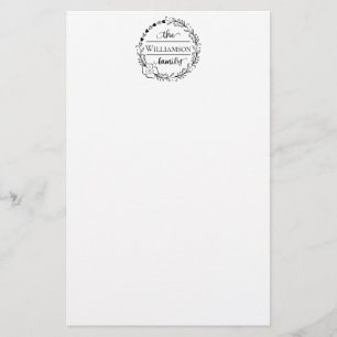 Papelaria Monograma de Nome de Família com Coroa Floral de P