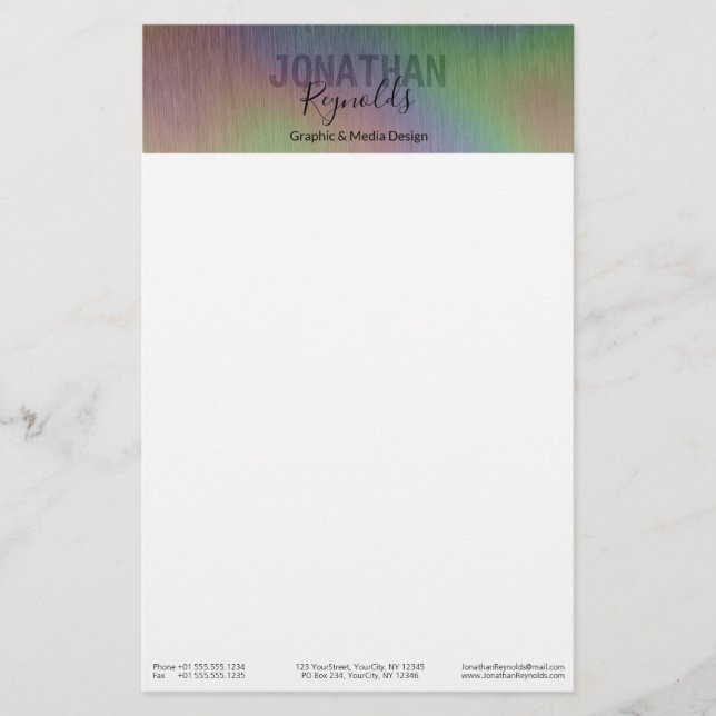 Papelaria Monograma de Nome Holográfico Moderno Faux (Frente)