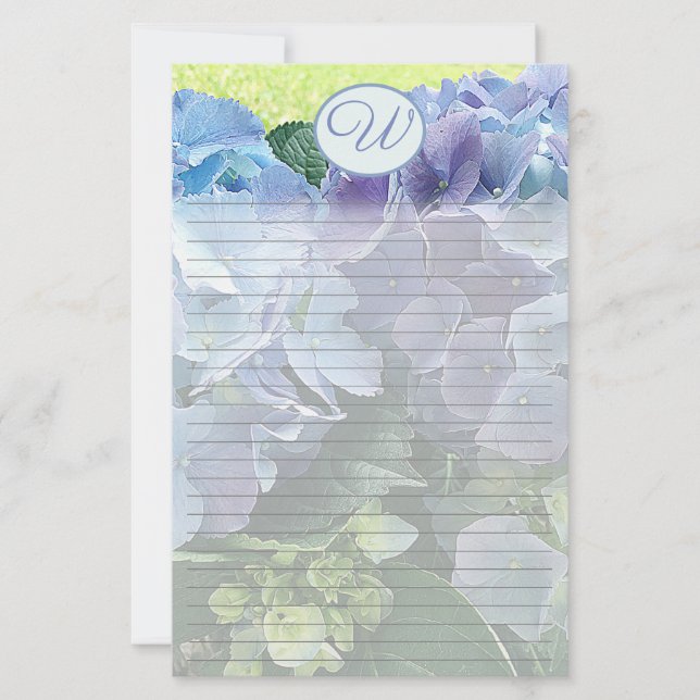 Papelaria Monograma de Papel de carta de Hydrangea azul clar (Frente)