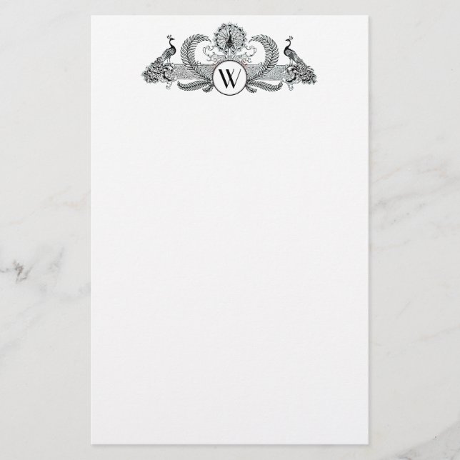 Papelaria Monograma de Pavões Vintage (Frente)